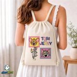 Ghostbastır Design Tom ve Jerry Büzgülü Keten Çanta C343 - Bej