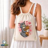 Ghostbastır Design Tom ve Jerry Büzgülü Keten Çanta C348 - Bej