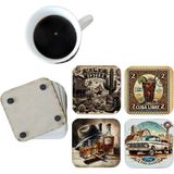 Ghostbastır Design Western Kuşağı Dekoratif Ahşap Bardak Altlığı Seti 036 - 0 - 1 lt