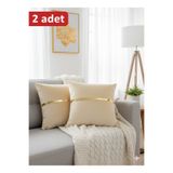 GHZAL Home Collection Lüks 2'li Kadife Kırlent Kılıfı Seti - 40x40 cm Altın Şeritli Dekoratif Yastık Kılıfı