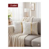 GHZAL Home Collection Lüks 2'li Peluş Kırlent Kılıfı Seti - Altın Varak Detaylı Dekoratif Yastık Kılıfı - 40 x 40cm