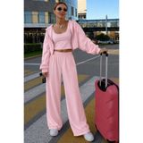 GIA - ART Kadın 3'lü Modal Takım Nova Ease Pembe – Crop Atlet, Fermuarlı Hırka ve Ayarlanabilir Paça Alt