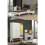 Giallo Genç Odası - 3 Kapılı Dolap, Karyola, Komodin, Masa, Şifonyer