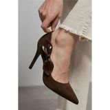 Giamgia Store Kadın Saten Fiyonklu Sivri Burun 9 cm Ince Topuklu Stiletto Abiye Ayakkabı - Kahverengi