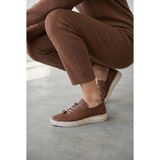 GİAMGİA STORE Kadın Taba Cilt Lastik Bağcıklı Dikişli Esnek Taban Casual Günlük Ayakkabı
