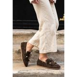 GİAMGİA STORE Püsküllü Boncuk Detaylı Kahverengi Süet Makosen Loafer Ayakkabı