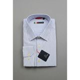 Gianco Mardini Erkek Beyaz Ince Lacivert Çizgili Pamuklu Regular Slim Gömlek - 2XL