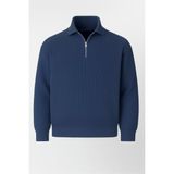 Gibson Oversize Yarım Fermuar Gömlek Polo Yaka Selanik Örme Erkek Triko Kazak - Indigo - İndigo