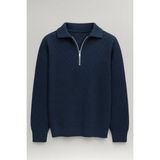 Gibson Oversize Yarım Fermuar Gömlek Polo Yaka Selanik Örme Erkek Triko Kazak - Indigo