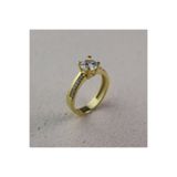 GIBYJEWEL Kare Tırnak Kolu Taşlı Altın Kaplama 925 Ayar Gümüş Tektaş Yüzük-Taş Çapı 6 Mm (0,80 ct)