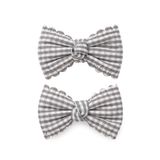 GİDEGO ACCESSORIES 2 Parça Çiçekli File Puantiyeli Kumaş Fiyonk Saç Tokası, Gri