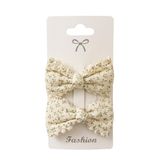 GİDEGO ACCESSORIES 2 Parça Çiçekli File Puantiyeli Kumaş Fiyonk Saç Tokası, Yeşil