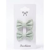 GİDEGO ACCESSORIES 2'li Keten Mini Kareli Klips Toka, Krem-Yeşil