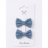 GİDEGO ACCESSORIES 2'li Keten Puantiyeli Klips Toka, Koyu Mavi
