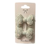 GİDEGO ACCESSORIES Yeşil Seri Fiyonk Saç Tokası, Kumaş Kelebek Tasarım, Büyük Boy, 2'li Set (Stil-2)