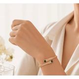 GİDEGO ACCESSORIES Zirkon Taşlı Çift Uçlu Lüks Kelepçe Bileklik, Altın-Yeşil
