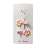 GİDEGO ACCESSSORIES Çiçek Figürlü Kız Çocuk Saç Tokası, 2'li Set (Pembe)