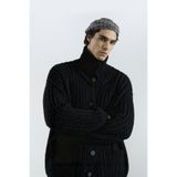 GIESTO KALIN ÖRGÜLÜ OVERSIZE SİYAH HIRKA