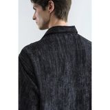 GIESTO OVERSIZE EFEKTLİ KADİFE SİYAH GÖMLEK