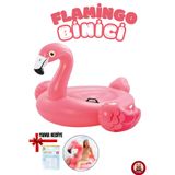 giffy Büyük Boy Flamingo Binici Şişme Deniz Yatağı 140x125x90 cm 2 Tutma Kollu Havuz Oyuncağı Yama Hediyeli