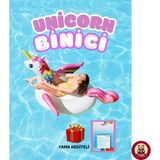 Giffy Dev Unicorn Deniz Yatağı Şişme Binici Ada Tutmaçlı Havuz ve Deniz Botu 3 Boy Seçeneğiyle - Beyaz - 201x140x97 cm