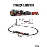giffy Oyuncak 23 Parça Işıklı Klasik Tren Seti 105Cm 3 Farklı Ray Modeli Pilli Retro Kara Tren Otomatik