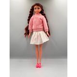 Giffy Oyuncak 30 cm Giydirilebilir Prenses Bebek – Örgü Desenli Kazak & Etek Kombinli - Pembe