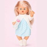 Giffy Oyuncak 30 cm Sesli Altını Islatan Boncuk Bebek Biberonlu Emzikli 12 Farklı Sesli Pilli Bebek - Mavi - Beyaz