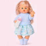 Giffy Oyuncak 30 cm Sesli Altını Islatan Boncuk Bebek Biberonlu Emzikli 12 Farklı Sesli Pilli Bebek - Mavi