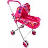 Giffy Oyuncak Bebek Arabası Katlanabilir Metal Puset Gölgelikli Sepetli Beşikli ve Baston 4 Farklı Model Seçeneği - Pembe