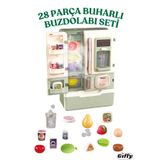 giffy Oyuncak Buhar Atan Buzdolabı 28 Parça Aksesuarlı Sesli Müzikli Led Işıklı Pilli Eğitici Gerçekçi