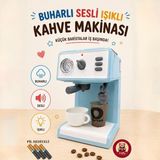 Giffy Oyuncak Buharlı Sesli Işıklı Kahve Makinesi Pilli Gerçekçi Su Akışlı Renk Değiştiren Bardaklı Mini Barista Seti - Mavi