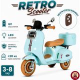 Giffy Oyuncak Çocuklar Için 6V Akülü Retro Scooter Motor Ebeveyn Kumandalı LED Işıklı USB Müzikli Arka Sepetli 30 kg Taşıma Kapasiteli 3-8 Yaş Için Uygun - Mavi