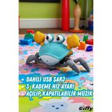 giffy Oyuncak Emeklemeye Yardımcı 3 Kademeli Hız Kapatıp Açılabilen Müzikli Sensörlü Dahili Şarjlı Yengeç
