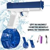 Giffy Oyuncak Havuz Deniz Yaz Şarjlı Su Tabancası Çift Hazneli 300+180 ml 8-10 Metre Menzilli Otomatik Su Tabancası - Mavi