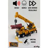 giffy Oyuncak İş Makinesi Sesli Işıklı Çek Bırak Vinç, Kule Vinç ve Kepçe 30 Cm Aksesuarlı Kapıları Açılan