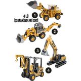 Giffy Oyuncak Kutulu Metal Başlıklı Iş Makinaları Seti Kepçe Bulldozer Forklift 4 Ü 1 Arada Set Sürtmeli Mini Inşaat Araçları - Sarı