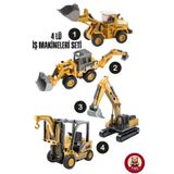giffy Oyuncak Kutulu Metal Başlıklı İş Makinaları Seti Kepçe Bulldozer Forklift 4 Ü 1 Arada Set Sürtmeli