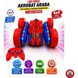 Giffy Oyuncak LED Işıklı 360° Akrobat Uzaktan Kumandalı Araba Şarjlı 4x4 Off Road Dublör Oyuncak Araba - Kırmızı