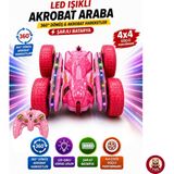 Giffy Oyuncak LED Işıklı 360° Akrobat Uzaktan Kumandalı Araba Şarjlı 4x4 Off Road Dublör Oyuncak Araba - Pembe