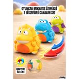 giffy Oyuncak Manyetik Mıknatıs Özellikli Sevimli Canavar 3 lü Set Emekleme Oyuncağı Sıralı Dizilen Pilli