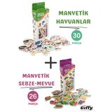 giffy Oyuncak Manyetik Mıknatıslı 30 Parça Hayvanlar ve 26 Parça Sebze Meyveler Eğitici Set Magnet
