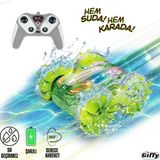 Giffy Oyuncak Suda ve Karada Giden Uzaktan Kumandalı Araba 360° Hareket Edebilen Şarjlı Işıklı 4x4 Araç - Yeşil