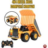 Giffy Oyuncak Uzaktan Kumandalı 4x4 Metal Kasa Damperli Kamyon Şarjlı Rc Iş Makinesi Işıklı Sesli Oyuncak 21 cm - Sarı