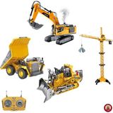Giffy Oyuncak Uzaktan Kumandalı Inşaat Makineleri 4'lü Set Kule Vinç,ekskavatör,kamyon ve Bulldozer Şarjlı - Sarı