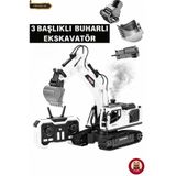 giffy Oyuncak Uzaktan Kumandalı Şarjlı Buharlı Ekskavatör 3 Başlıklı LED Işıklı Sesli 360° Dönen Paletli İş Makinesi