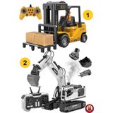 giffy Uzaktan Kumandalı Forklift ve 3 Başlıklı Ekskavatör 2 si 1 Arada İş Makineleri Seti 2.4 Ghz Metal Başlıklı Kepçe Işıklı Şarjlı Sesli İş Makineleri