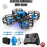 Giffy Uzaktan Kumandalı Mini Drone Işıklı Şarjlı Takla Atabilen 360° Dönüş Yapabilen Otomatik Iniş Kalkış Hobi Drone 8-10 Dakika Kullanım Süresi - Mavi