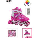 Giffy VR1 - Metal 2+2 Işıklı 3in1 Ayarlanabilir Çocuk Pateni 2+1+1 / 2+2 Silikon Tekerli Uç Korumalı - Pembe