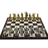 Gift Home Battal Boy Metal Roma 43x43 cm Satranç Takımı Parlak ve Katlanır Ceviz Desenli MDF Satranç Tahtası
